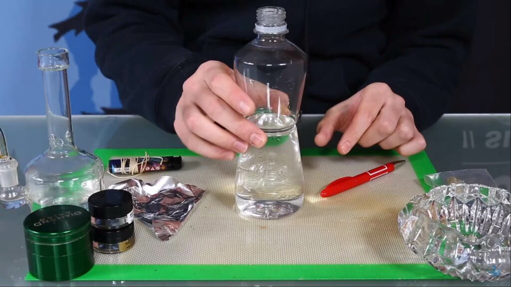 A plastic bottle used as the basis for a homemade bong